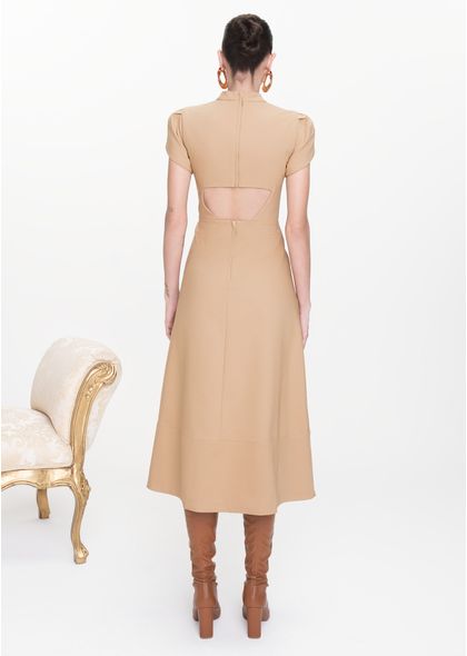 Vestido-Midi-em-Sarja-Estruturada-com-Mangas-Tulipa-Mizaela-CARAMELO-030-05443-GG