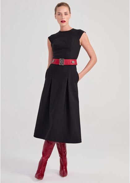 Vestido-Midi-em-Sarja-Estruturada-com-Mangas-Tamoyo-PRETO-002-05447-P
