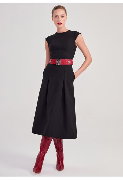 Vestido-Midi-em-Sarja-Estruturada-com-Mangas-Tamoyo-PRETO-002-05447-P