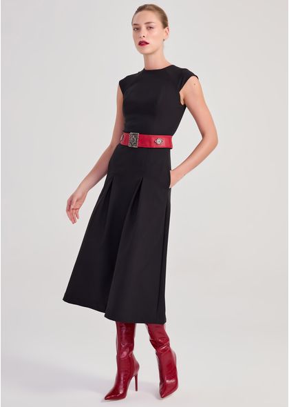 Vestido-Midi-em-Sarja-Estruturada-com-Mangas-Tamoyo-PRETO-002-05447-P