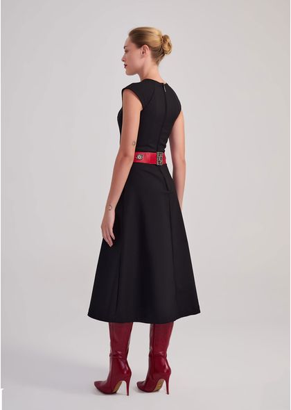 Vestido-Midi-em-Sarja-Estruturada-com-Mangas-Tamoyo-PRETO-002-05447-P