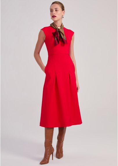 Vestido-Midi-em-Sarja-Estruturada-com-Mangas-Tamoyo-VERMELHO-013-05447-PP