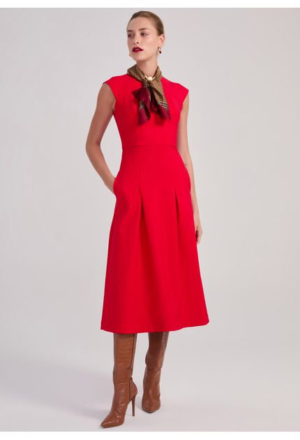 Vestido-Midi-em-Sarja-Estruturada-com-Mangas-Tamoyo-VERMELHO-013-05447-PP