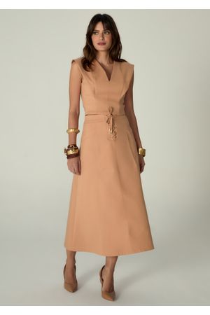 Saia-Midi-em-Sarja-Estruturada-Evase-Lace-Up-Benedita-BEGE-003-05486-PP