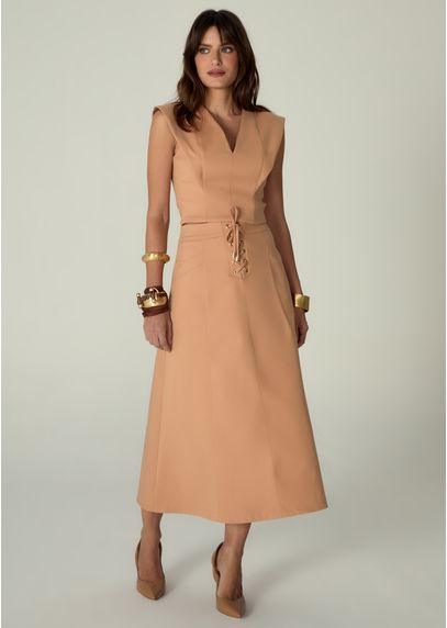 Saia-Midi-em-Sarja-Estruturada-Evase-Lace-Up-Benedita-BEGE-003-05486-PP