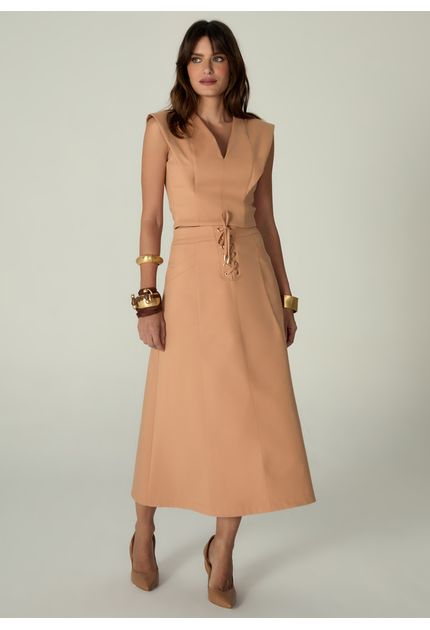 Saia-Midi-em-Sarja-Estruturada-Evase-Lace-Up-Benedita-BEGE-003-05486-PP