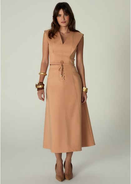 Saia-Midi-em-Sarja-Estruturada-Evase-Lace-Up-Benedita-BEGE-003-05486-PP