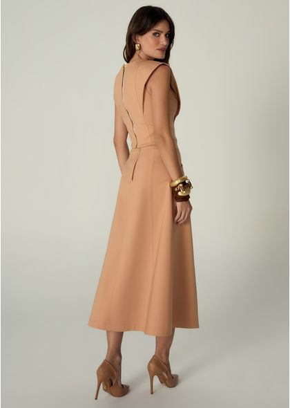 Saia-Midi-em-Sarja-Estruturada-Evase-Lace-Up-Benedita-BEGE-003-05486-PP