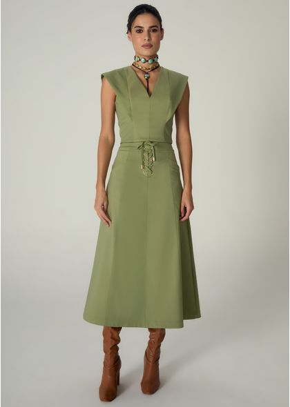 Saia-Midi-em-Sarja-Estruturada-Evase-Lace-Up-Benedita-VERDE-004-05486-PP