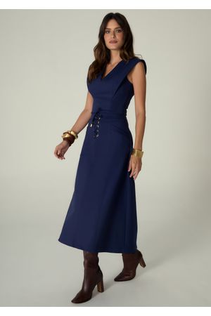 Saia-Midi-em-Sarja-Estruturada-Evase-Lace-Up-Benedita-MARINHO-036-05486-PP