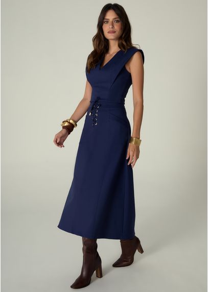 Saia-Midi-em-Sarja-Estruturada-Evase-Lace-Up-Benedita-MARINHO-036-05486-PP