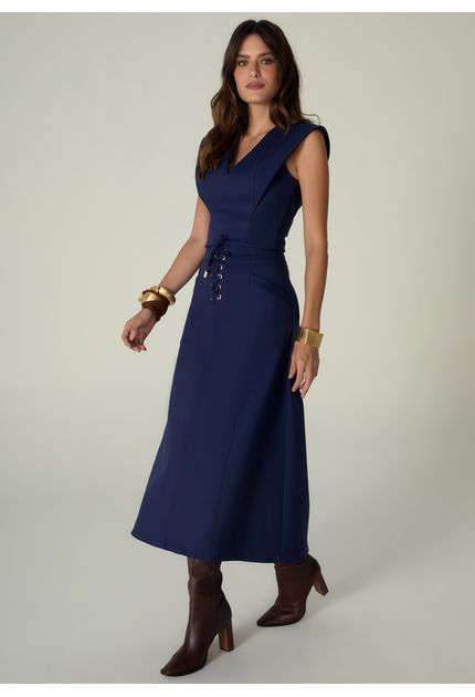 Saia-Midi-em-Sarja-Estruturada-Evase-Lace-Up-Benedita-MARINHO-036-05486-PP