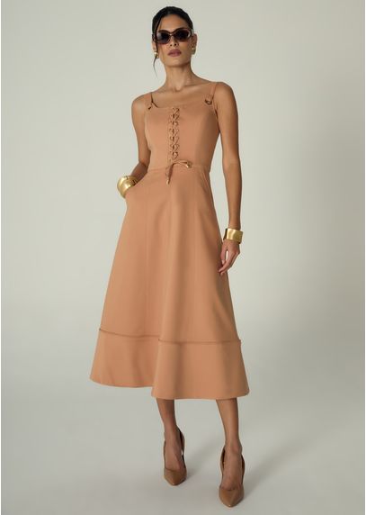 Vestido-Midi-em-Sarja-Estruturada-Lace-Up-Benedita-CARAMELO-030-05464-PP