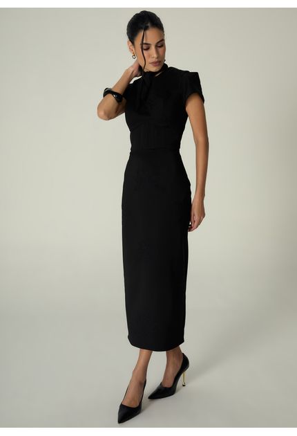 Vestido-Midi-em-Sarja-Estruturada-Justo-Melani-PRETO-002-05530-PP