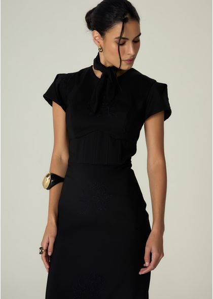 Vestido-Midi-em-Sarja-Estruturada-Justo-Melani-PRETO-002-05530-PP