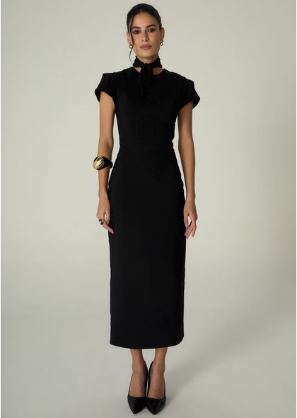 Vestido-Midi-em-Sarja-Estruturada-Justo-Melani-PRETO-002-05530-PP