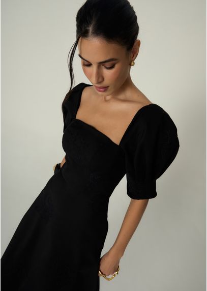 Vestido-Midi-em-Sarja-Estruturada-Gode-com-Mangas-Melani-PRETO-002-05481-PP