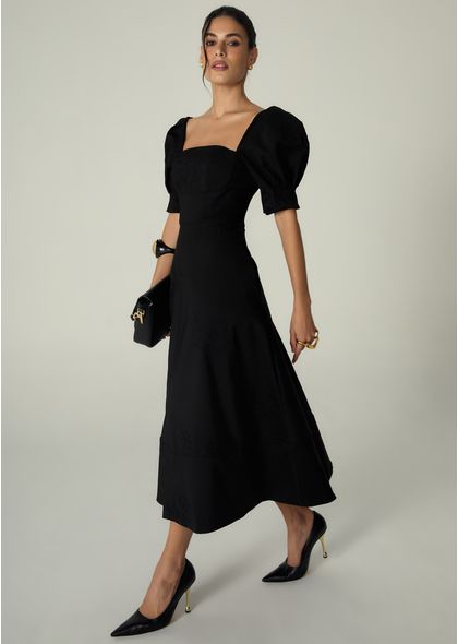 Vestido-Midi-em-Sarja-Estruturada-Gode-com-Mangas-Melani-PRETO-002-05481-PP