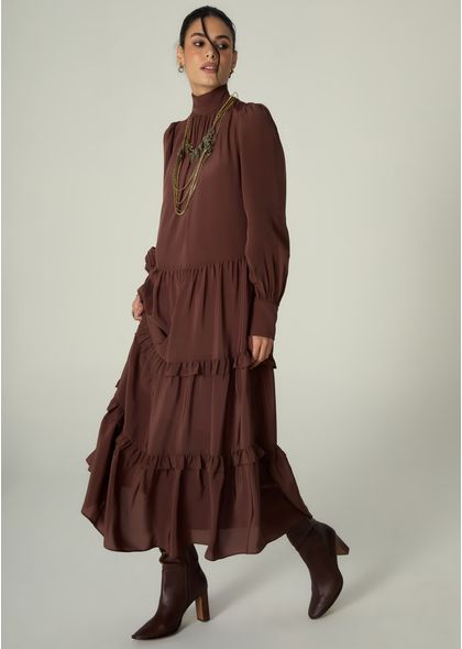Vestido-Maxi-Midi-em-Crepe-de-Viscose-com-Babados-Giovana-MARROM-015-05533-PP