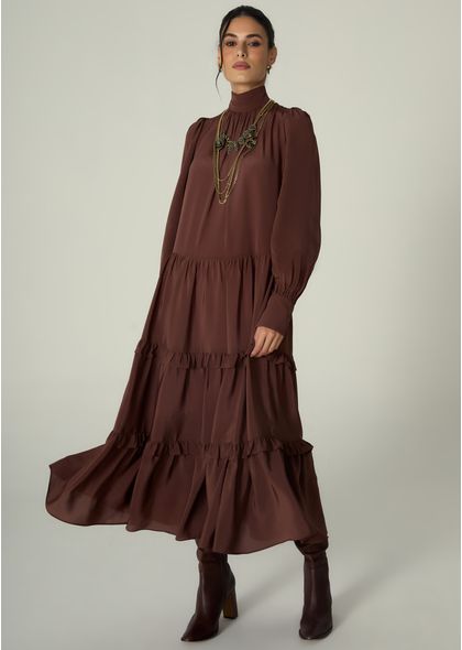 Vestido-Maxi-Midi-em-Crepe-de-Viscose-com-Babados-Giovana-MARROM-015-05533-PP