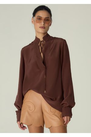 Blusa-Feminina-Manga-Longa-Bufante-Giovana-Marrom