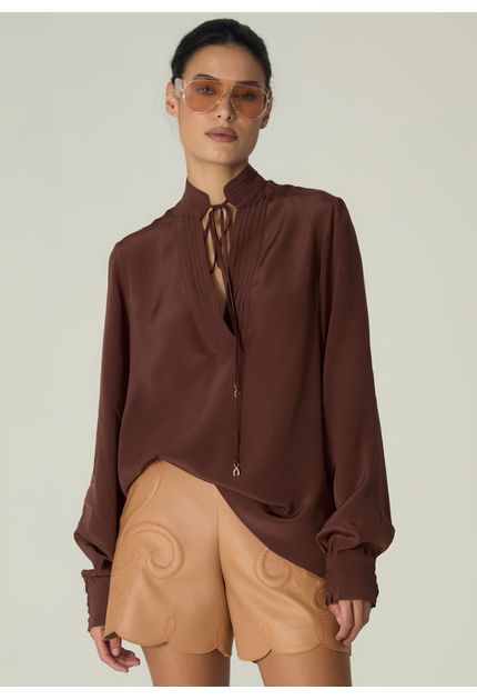 Blusa-Feminina-Manga-Longa-Bufante-Giovana-Marrom