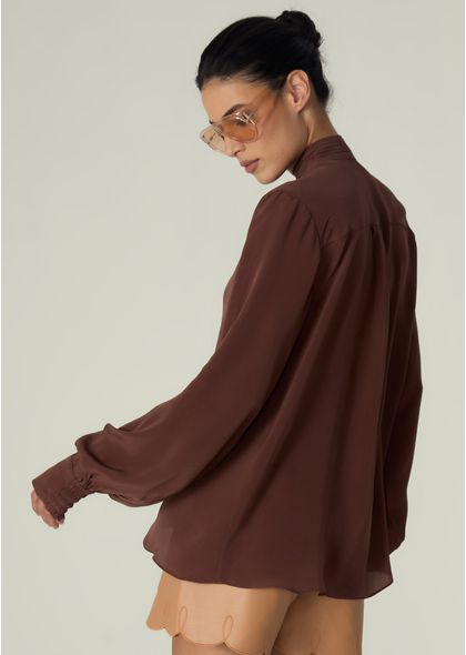 Blusa-Feminina-Manga-Longa-Bufante-Giovana-Marrom