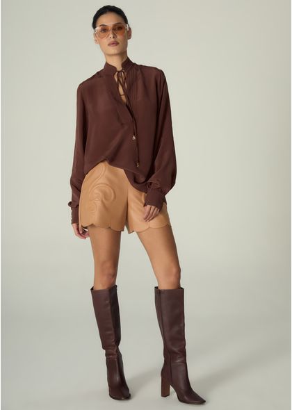 Blusa-Feminina-Manga-Longa-Bufante-Giovana-Marrom