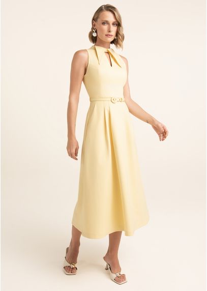 Vestido-Midi-em-Sarja-Estruturada-com-Gola-e-Cinto-Manu-AMARELO-014-05544-PP