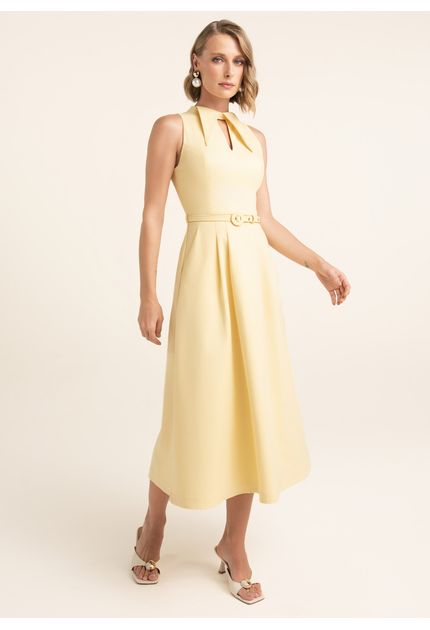 Vestido-Midi-em-Sarja-Estruturada-com-Gola-e-Cinto-Manu-AMARELO-014-05544-PP