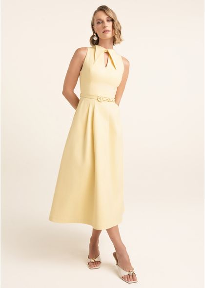 Vestido-Midi-em-Sarja-Estruturada-com-Gola-e-Cinto-Manu-AMARELO-014-05544-PP