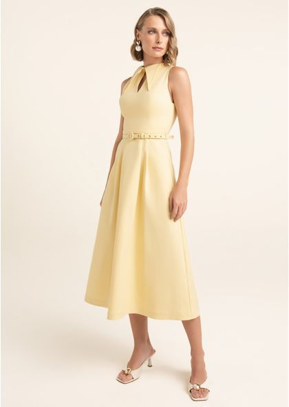 Vestido-Midi-em-Sarja-Estruturada-com-Gola-e-Cinto-Manu-AMARELO-014-05544-PP