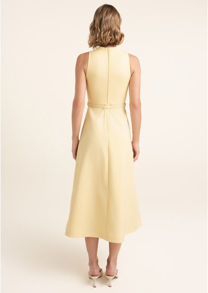 Vestido-Midi-em-Sarja-Estruturada-com-Gola-e-Cinto-Manu-AMARELO-014-05544-PP