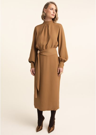 Vestido-Midi-em-Alfaiataria-com-Saia-Justa-Clarisse-MARROM-015-05547-PP