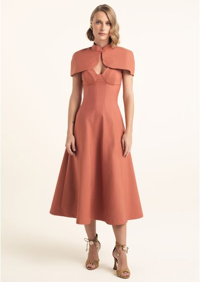 Vestido-Midi-em-Sarja-Estruturada-Evase-com-Capa-Erminia-LARANJA-011-05545-PP