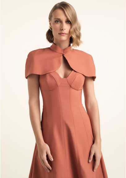 Vestido-Midi-em-Sarja-Estruturada-Evase-com-Capa-Erminia-LARANJA-011-05545-PP