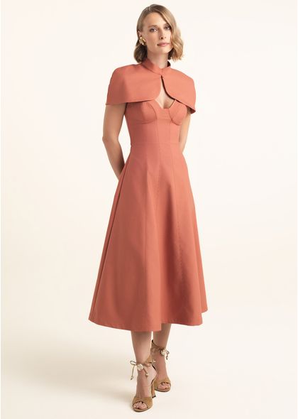 Vestido-Midi-em-Sarja-Estruturada-Evase-com-Capa-Erminia-LARANJA-011-05545-PP