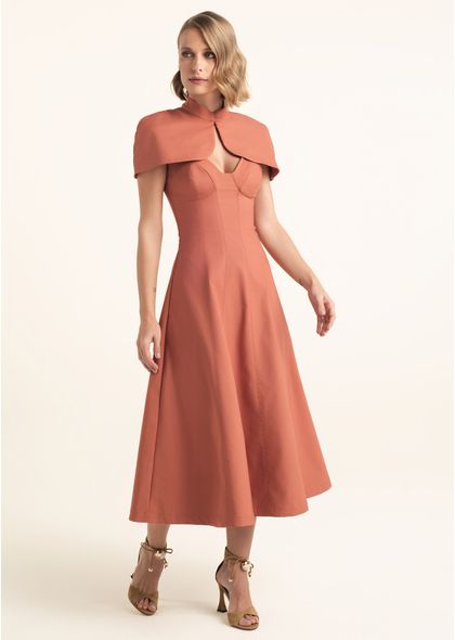 Vestido-Midi-em-Sarja-Estruturada-Evase-com-Capa-Erminia-LARANJA-011-05545-PP