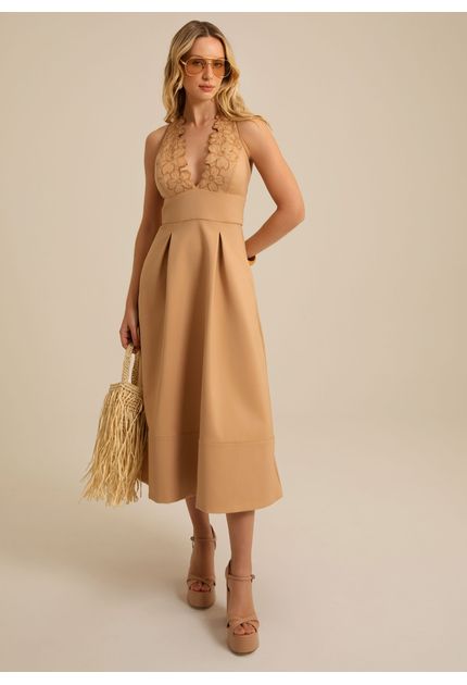 Vestido-Midi-em-Sarja-Estruturada-Frente-Unica-Cosmos-BEGE-003-05601-PP